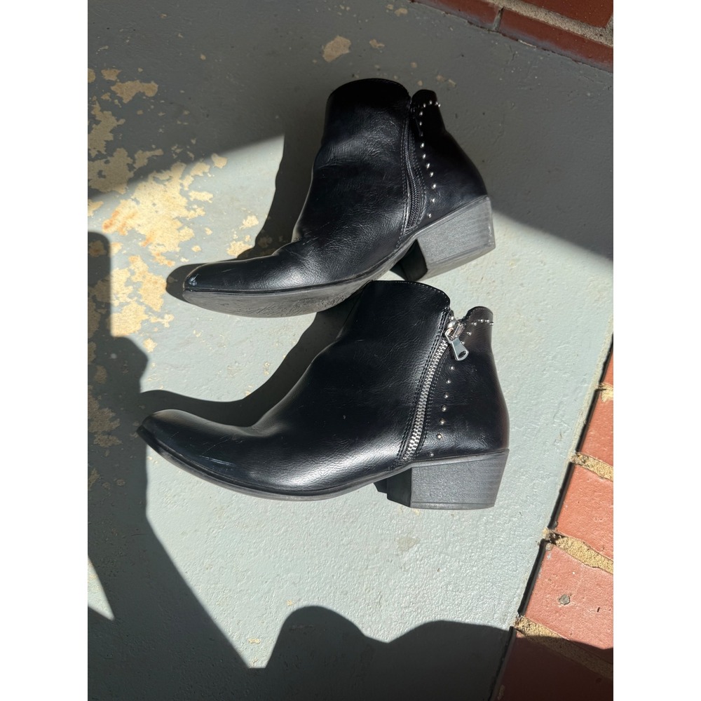 Esprit Topaz Black Studded Ankle Boots Low Block Heel Side Zip Size 8.5M